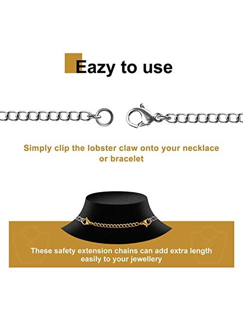 MENKEY Necklace Extenders, Stainless Steel Gold Silver Necklace Bracelet Anklet Extension Chains with Lobster Clasps and Closures for Jewelry Making