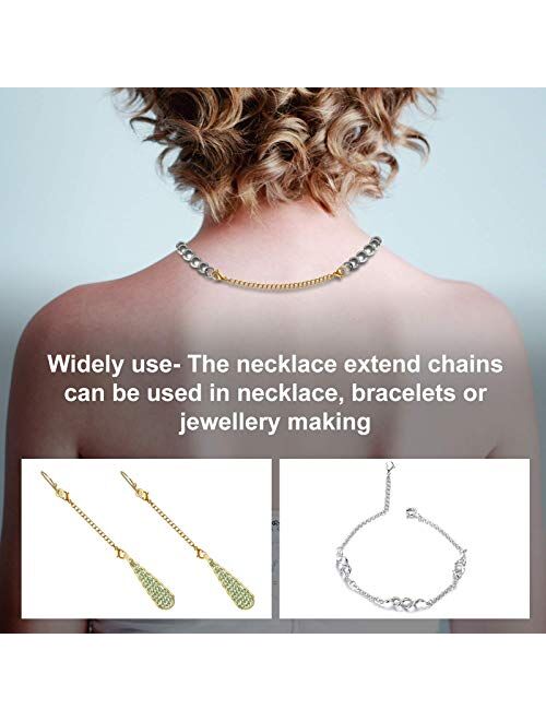 MENKEY Necklace Extenders, Stainless Steel Gold Silver Necklace Bracelet Anklet Extension Chains with Lobster Clasps and Closures for Jewelry Making