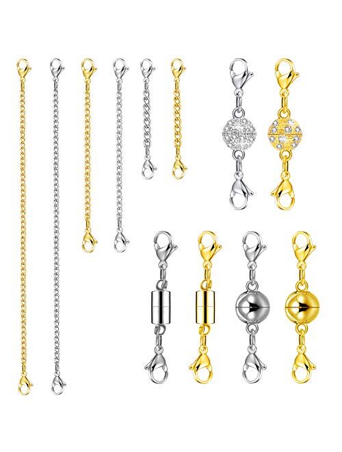 QUACOWW QACOWW 12 Pieces Necklace Extension Clasps Set, Chain Extenders for Necklace Bracelet Jewelry Making Supplies