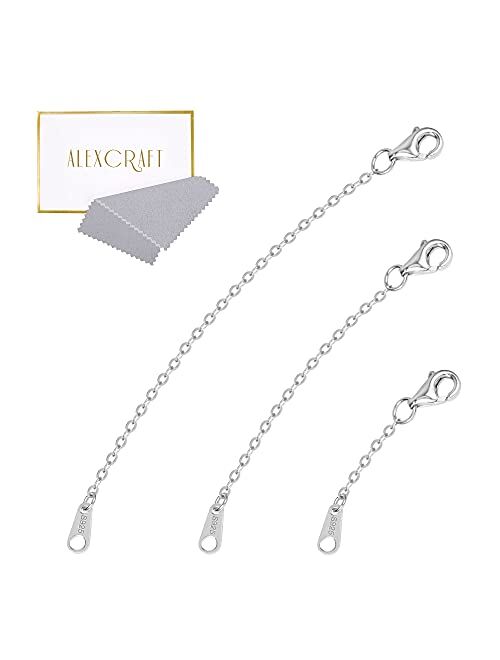 ALEXCRAFT 3 PCS Gold Plated Sterling Silver Extenders Chain Necklace Bracelet Extension Chains for Jewelry Making(1 2 3 inch)