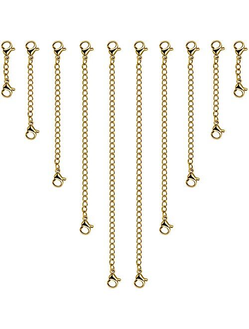 YGDZ 10 Pieces Necklace Extender, Stainless Steel Chain Extender Jewelry Necklace Bracelet Extender with Lobster Clasps for Jewelry Making, 5 Sizes(1 2 3 4 5)