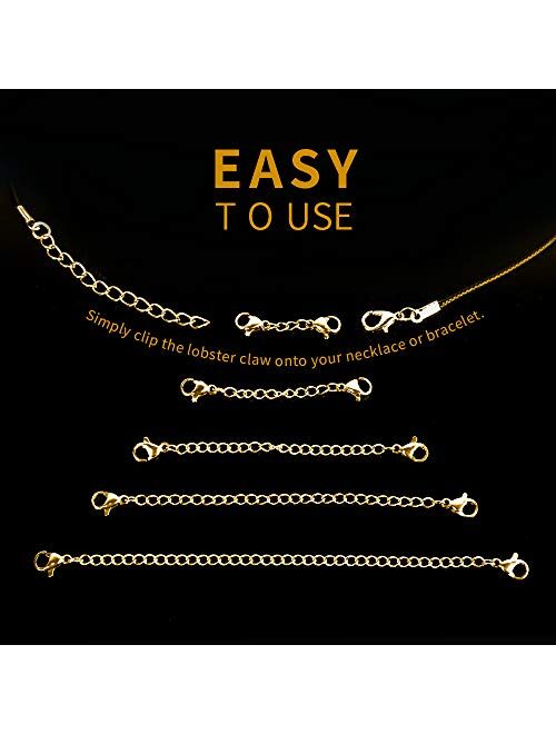 YGDZ 10 Pieces Necklace Extender, Stainless Steel Chain Extender Jewelry Necklace Bracelet Extender with Lobster Clasps for Jewelry Making, 5 Sizes(1 2 3 4 5)