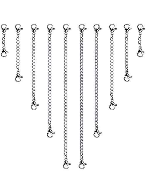 YGDZ 10 Pieces Necklace Extender, Stainless Steel Chain Extender Jewelry Necklace Bracelet Extender with Lobster Clasps for Jewelry Making, 5 Sizes(1 2 3 4 5)