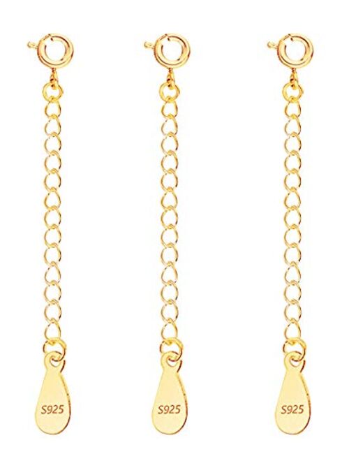 LANCHARMED 925 Sterling Silver Extension for Jewelry- Necklace Bracelet Anklet Extenders for Women (3 Pack 2 inch Extenders)