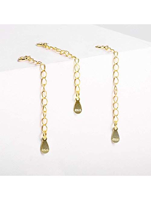 LANCHARMED 925 Sterling Silver Extension for Jewelry- Necklace Bracelet Anklet Extenders for Women (3 Pack 2 inch Extenders)