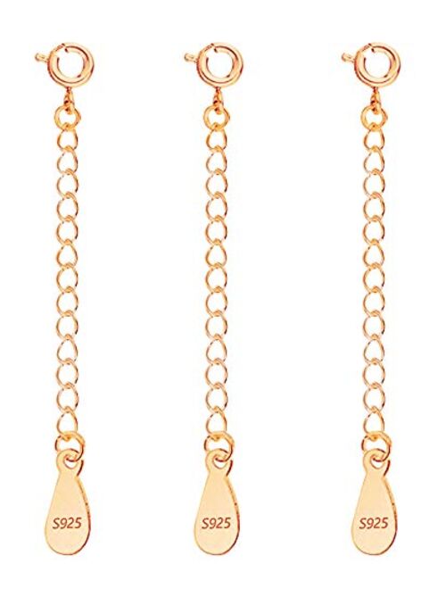 LANCHARMED 925 Sterling Silver Extension for Jewelry- Necklace Bracelet Anklet Extenders for Women (3 Pack 2 inch Extenders)