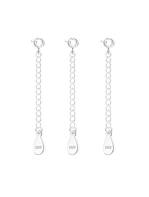 LANCHARMED 925 Sterling Silver Extension for Jewelry- Necklace Bracelet Anklet Extenders for Women (3 Pack 2 inch Extenders)