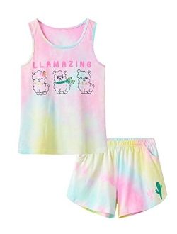 Beezizac Unicorn Pajamas for Girls 100% Quality Cotton Kids Sleepover Matching PJS Set Summer Tee Shirt Loungewear Size 6-16