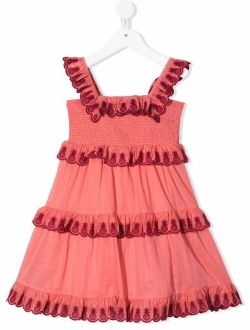 Kids pineapple-embroidered smocked dress