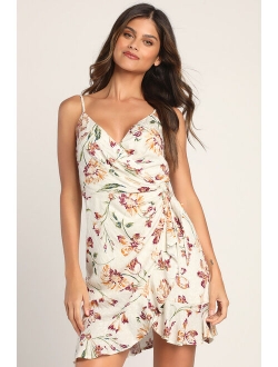 Sunny Spell Lime Floral Print Jacquard Wrap Mini Dress