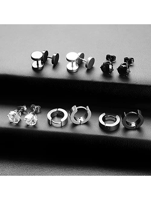 shengna 21 Pieces 316L Stainless Steel Black Earrings for Men Sword Cross Moon Star Long Chain Piercing Hoop Earrings Set for Unisex