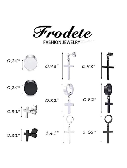 Frodete 10Pcs Cross Earrings for Men fake earrings Magenetic Earrings Black Silver Dangle Cross Earrings for Boys