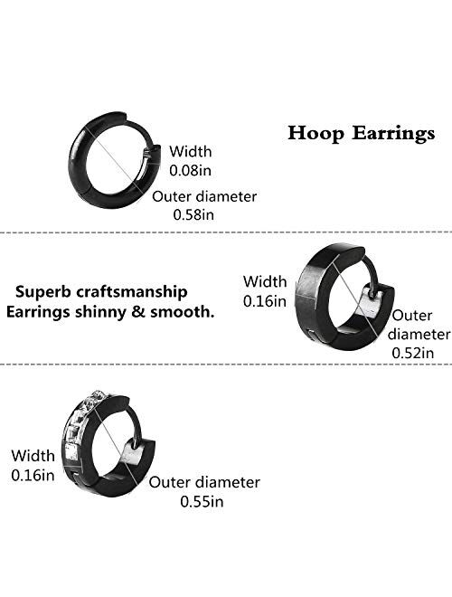 Yoker 15 Pairs Earrings for Men Black Stud Earrings Set Mens Earrings Stainless Steel for Men Women Jewelry Piercing Hoop Earrings