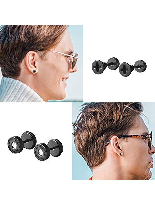 Yoker 15 Pairs Earrings for Men Black Stud Earrings Set Mens Earrings Stainless Steel for Men Women Jewelry Piercing Hoop Earrings