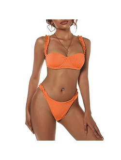 Women's V-Wired Underwire High Leg Two Piece Bikini Set Swimsuit