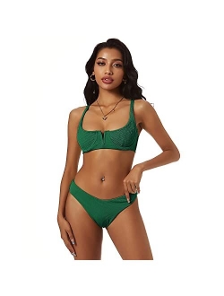 Women's V-Wired Underwire High Leg Two Piece Bikini Set Swimsuit