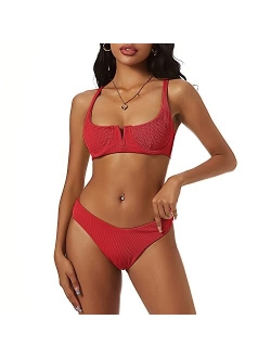 Women's V-Wired Underwire High Leg Two Piece Bikini Set Swimsuit