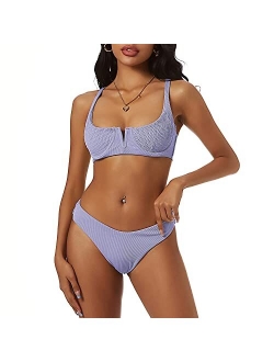 Women's V-Wired Underwire High Leg Two Piece Bikini Set Swimsuit