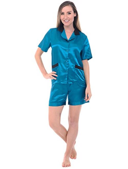 Alexander Del Rossa Womens Satin Pajamas, Short Sleeve Pj Set