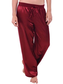 Womens Satin Solid and Printed Pajama Pants, Silky Pj Bottoms