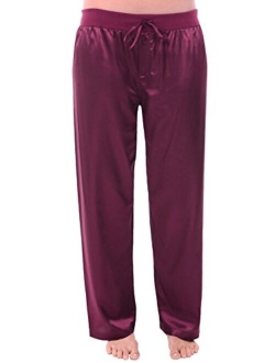 Womens Satin Solid and Printed Pajama Pants, Silky Pj Bottoms