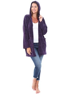 Knit Fleece Zip Up Hoodie, Zipped Cardigan Hooded Sweater Robe