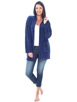 Knit Fleece Zip Up Hoodie, Zipped Cardigan Hooded Sweater Robe