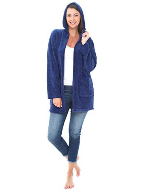 Alexander Del Rossa Knit Fleece Zip Up Hoodie, Zipped Cardigan Hooded Sweater Robe