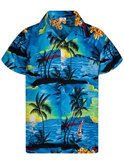 Funky Casual Hawaiian Shirt for Kids Boys and Girls Front Pocket Very Loud Shortsleeve Unisex Surf Beach Print