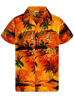 Funky Casual Hawaiian Shirt for Kids Boys and Girls Front Pocket Very Loud Shortsleeve Unisex Surf Beach Print