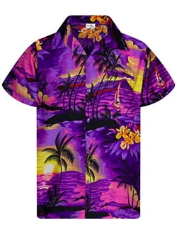 Funky Casual Hawaiian Shirt for Kids Boys and Girls Front Pocket Very Loud Shortsleeve Unisex Surf Beach Print