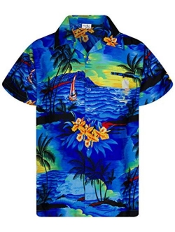 Funky Casual Hawaiian Shirt for Kids Boys and Girls Front Pocket Very Loud Shortsleeve Unisex Surf Beach Print