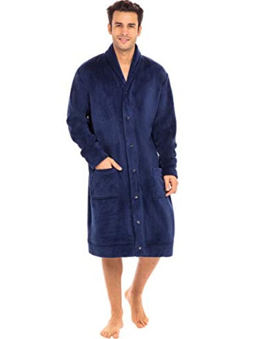 Alexander Del Rossa Men's Button-Up Fleece Robe, Housecoat, Fleece Jacket