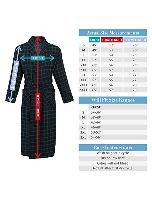 Alexander Del Rossa Men's Lightweight Flannel Robe, Soft Cotton