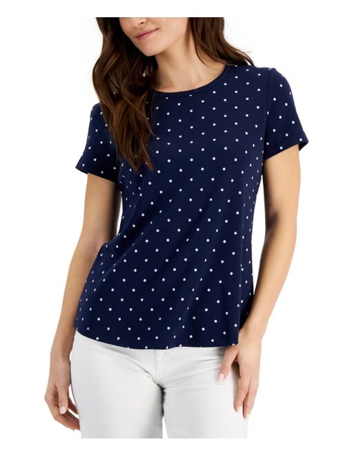 Karen Scott Petite Printed Crew Neck T-Shirt, Created for Macy's