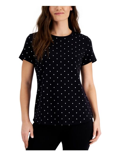 Karen Scott Petite Printed Crew Neck T-Shirt, Created for Macy's