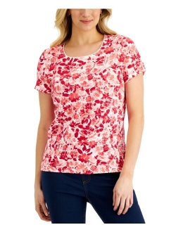 Karen Scott Petite Monochrome Floral Scoop Neck Top, Created for Macy's