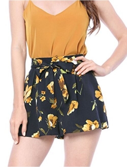 Women's Printed Elastic Tie High Waist Culottes Beach Summer Shorts