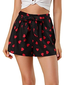 Women's Printed Elastic Tie High Waist Culottes Beach Summer Shorts