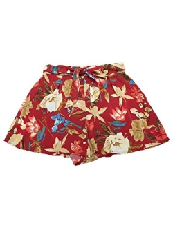 Women's Printed Elastic Tie High Waist Culottes Beach Summer Shorts