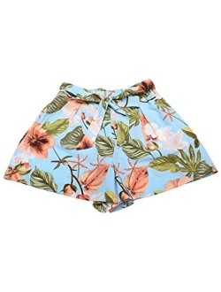 Women's Printed Elastic Tie High Waist Culottes Beach Summer Shorts