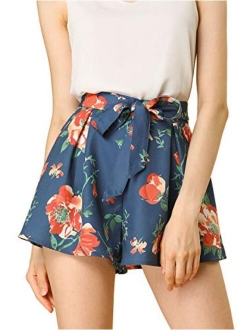 Women's Printed Elastic Tie High Waist Culottes Beach Summer Shorts