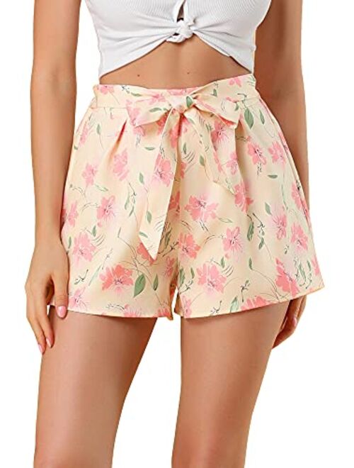 Allegra K Women's Printed Elastic Tie High Waist Culottes Beach Summer Shorts