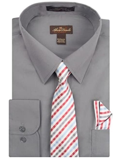 Alberto Danelli Men's Long Sleeve Dress Shirt with Matching Tie and Handkerchief Set