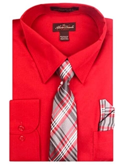 Alberto Danelli Men's Long Sleeve Dress Shirt with Matching Tie and Handkerchief Set