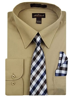 Alberto Danelli Men's Long Sleeve Dress Shirt with Matching Tie and Handkerchief Set