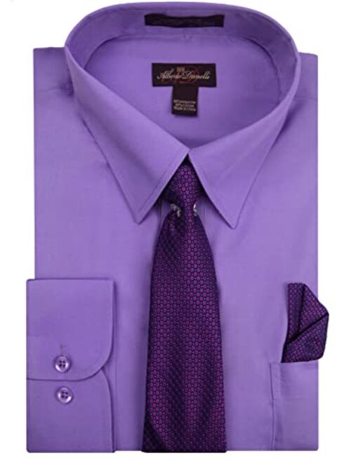 Alberto Danelli Men's Long Sleeve Dress Shirt with Matching Tie and Handkerchief Set