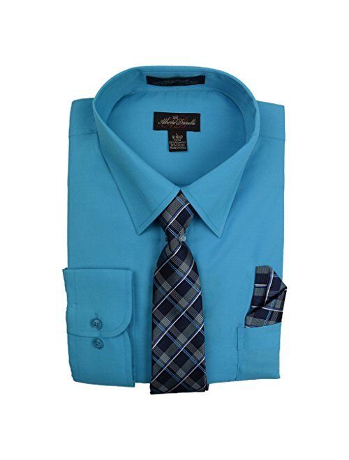 Alberto Danelli Men's Long Sleeve Dress Shirt with Matching Tie and Handkerchief Set