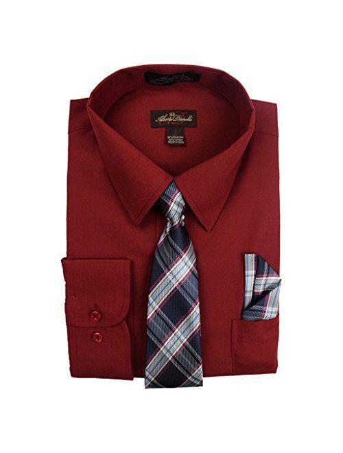 Alberto Danelli Men's Long Sleeve Dress Shirt with Matching Tie and Handkerchief Set