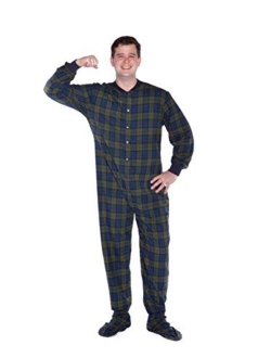 Big Feet Pajama Co. Plaid Cotton Flannel Adult Footie Onesie Drop seat Pajamas for Men and Women